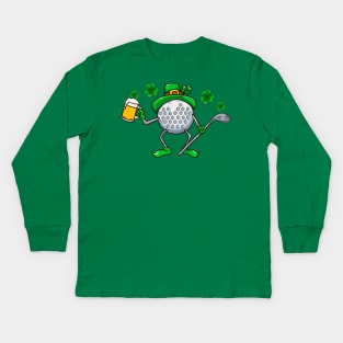 St Patricks Day Golf Golfing Beer Funny Humor Kids Long Sleeve T-Shirt